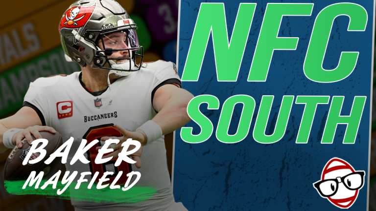 Thumbnail for the NFC South Dynasty Fantasy Football breakdown featuring a picture of Baker Mayfield