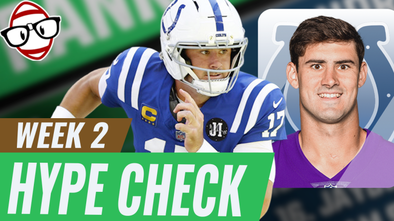 Week 2 Hype Check Thumbnail for fantasy football featuring Daniel Jones