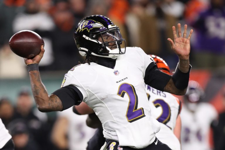 Snoop Tyler Huntley rears back for the Week 7 Waiver Wire Fantasy Football Pickups to throw the ball deep.
