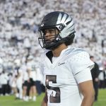 Dante Moore QB Oregon featured in the 2026 SuperFlex Rookie Mock Draft for dynasty fantasy football in 2025