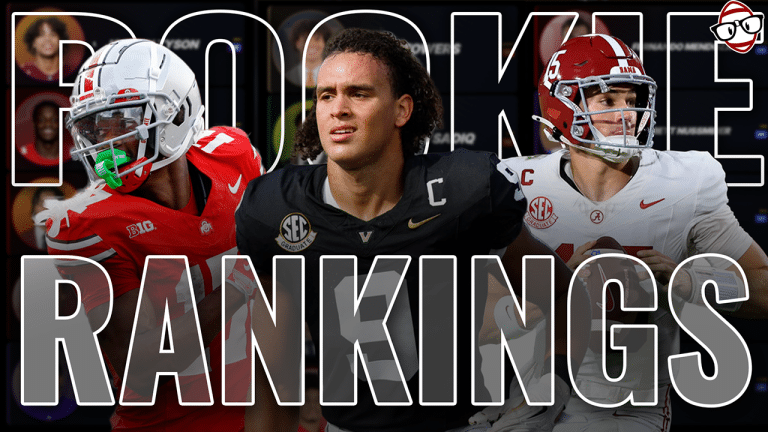 Dynamic football thumbnail with three players and a bold 'RANKINGS' overlay, used for a rankings video