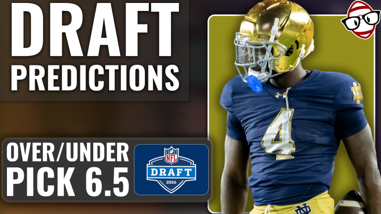 Draft predictions: Over/under pick 6.5, featuring a Notre Dame football player.